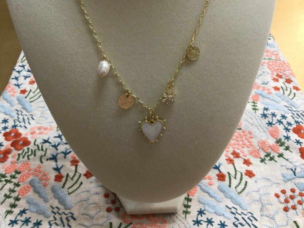 Pearly Heart Charm Necklace