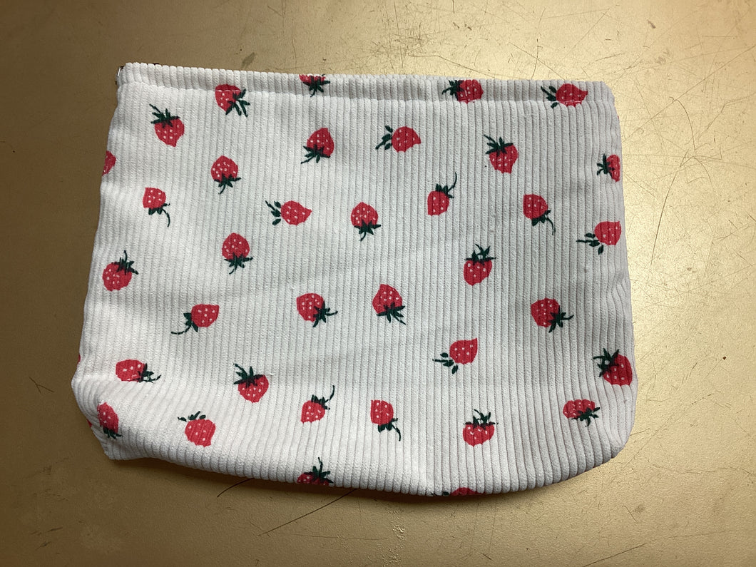 Strawberries and Cream Corduroy Zip Pouch