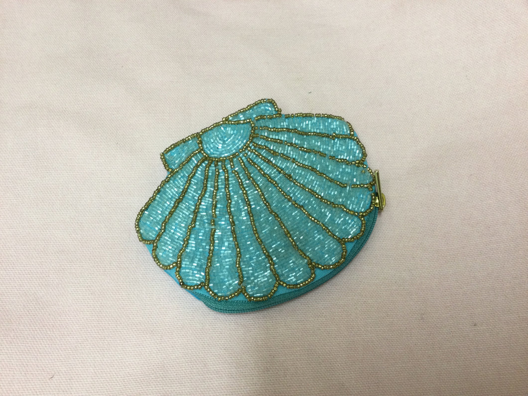 Sea Shell Beaded Coin Purse- Blue