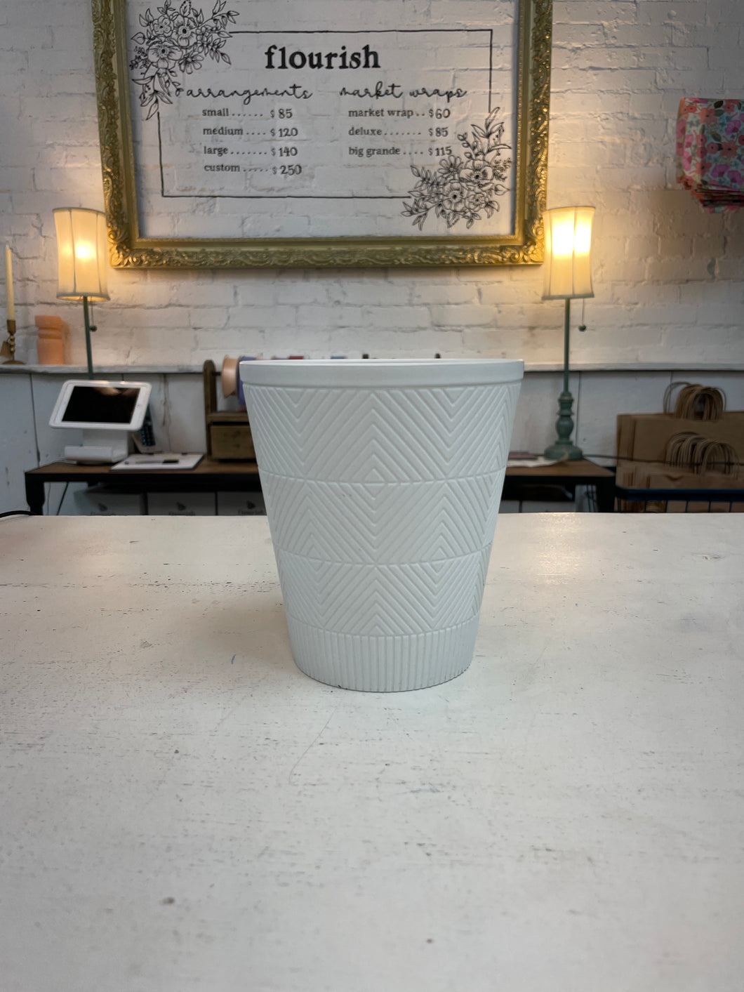 White Chevron Pot