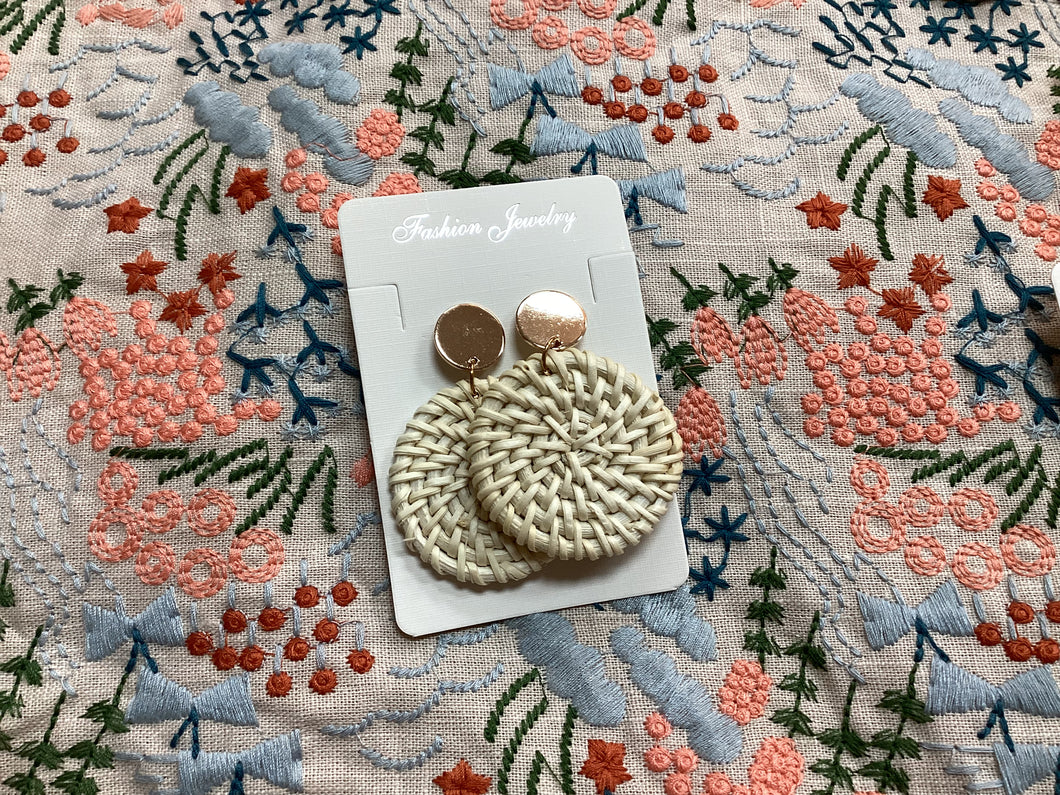 White Woven Round Earrings