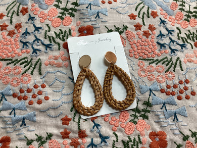 Woven Wooden Gold Earrings